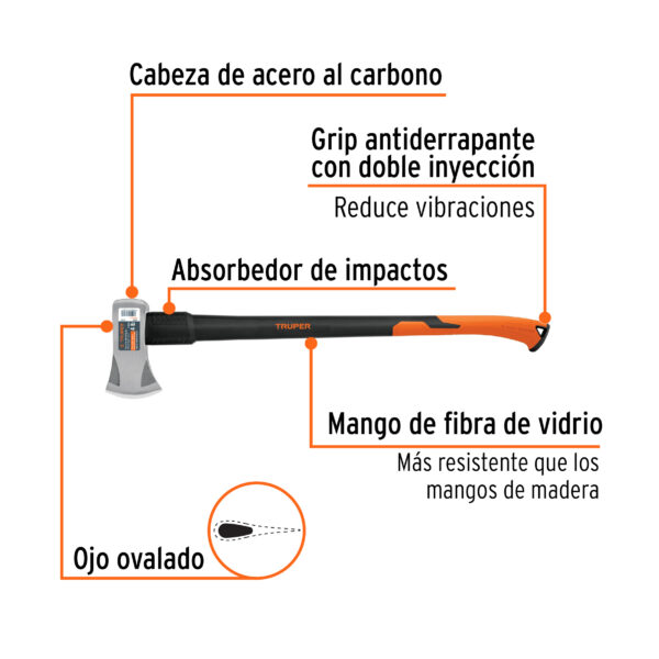 Hacha Michigan 4 lb, mango fibra de vidrio 34", Truper