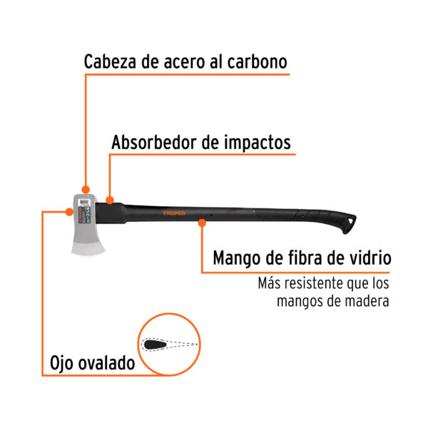 Hacha Michigan 3-1/2 lb, mango fibra de vidrio 34", Truper