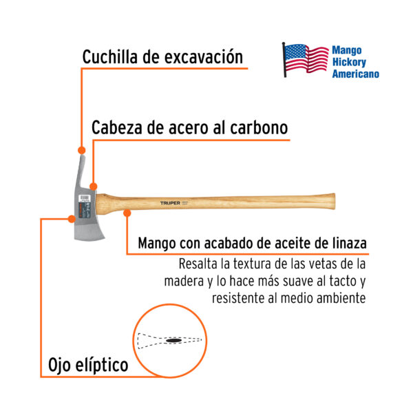 Hacha Pulaski 3-1/2 lb, mango de hickory 35", Truper