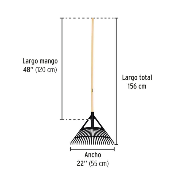Escoba plástica flex. p/jardín, 22 dientes, mango 48",Pretul