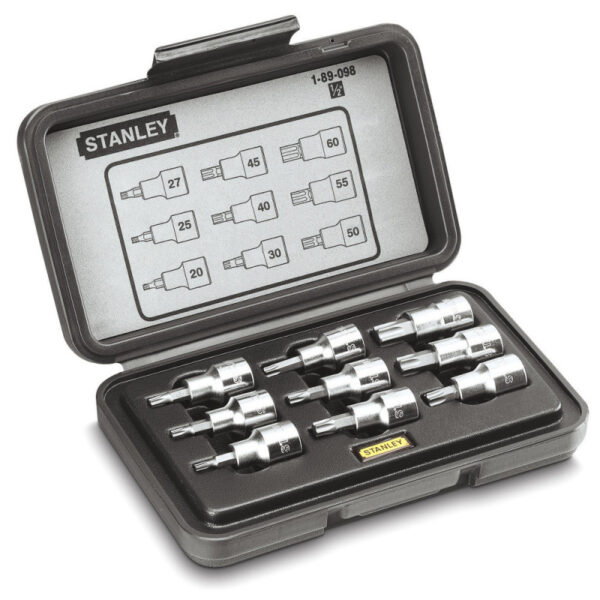 JUEGO DE 9 COPAS TORX, RAIZ DE 1/2 PULGADA, CON CAJA PLASTICA. MARCA