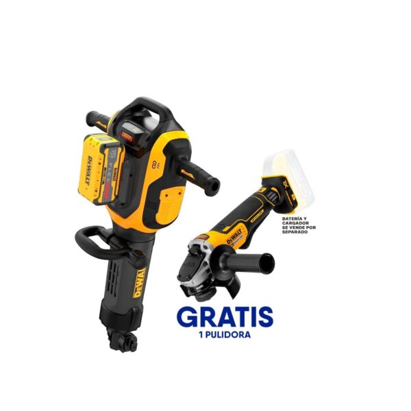 DEMOLEDOR INALAMBRICO 15 KILOS, 41 JOULES, 60 VOLT, FLEXVOLT, HEX 1-1//8, GRATIS PULIDORA INALAMBRICA 4-1/2, 20V. DEWALT
