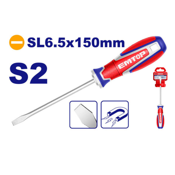 DESTORNILLADOR PUNTA MAGNETICA PLANA 6.5 MM, 6 PULGADAS DE LARGO.