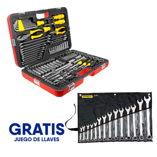 JUEGO 150 HERRAMIENTAS MECANICAS RACING, COPAS, LLAVES, ALICATES, ADAPTADORES MAS JUEGO DE LLAVES MM 86-082.