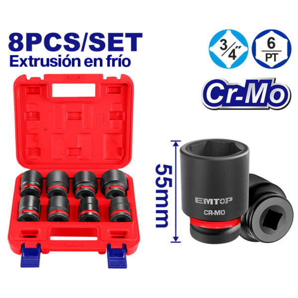 SET 8 COPAS DE IMPACTO, RAIZ 3/4 PULG. MILIMETRICAS. 26, 27, 29, 30, 32, 35, 36 Y 38.