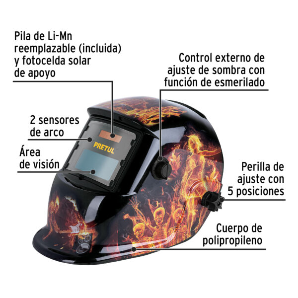 Careta electrónica para soldar sombra 9-13, fuego