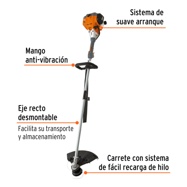 Desbrozadora a gasolina 30cc mango tipo "D", 17"corte, recta