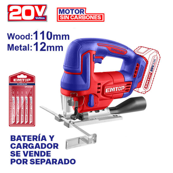 SIERRA CALADORA INALAMBRICA, 20V. 3000 RPM, SIN BATERIA NI CARGADOR. (BARE TOOL).
