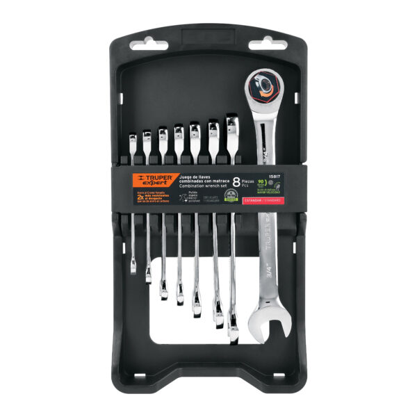 Juego de 8 llaves combinadas std pulidas con matraca, EXPERT