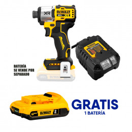 ATORNILLADOR DE IMPACTO INALAMBRICO 20V. XR, 1/4,BRUSSHLES, INCLUYE CARGADOR. GRATIS BATERIA DCB203YY. DEWALT