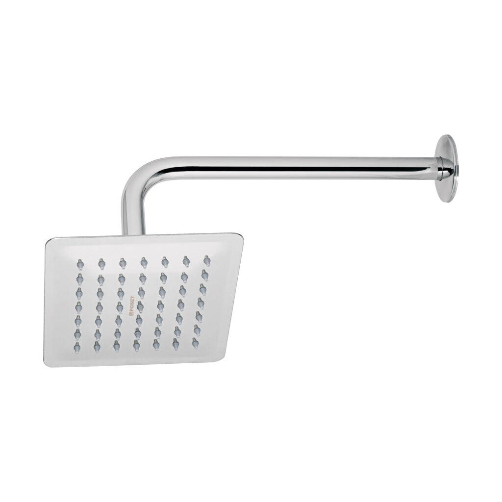 Regadera cuadrada 6", acero inox, con brazo, cromo, TÚBIG